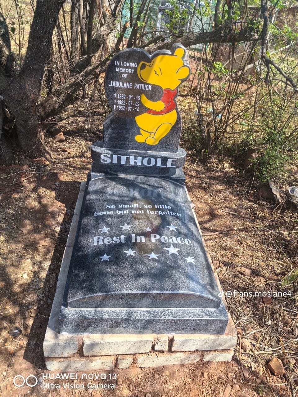 Children's memorial with Winnie the Pooh character design
